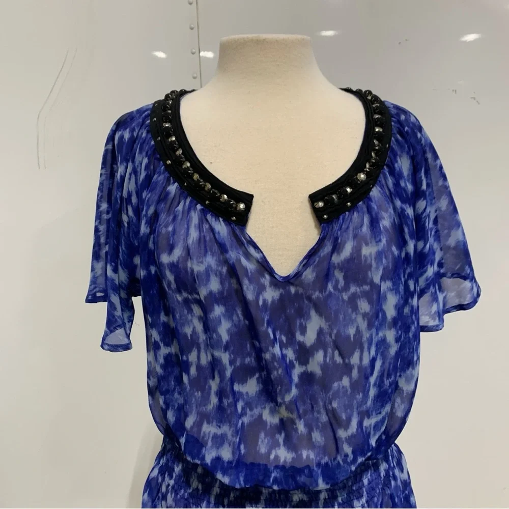 Michael Kors Blue Tie-Dye Blouse with Jems Vneck Collar 2328‎ M